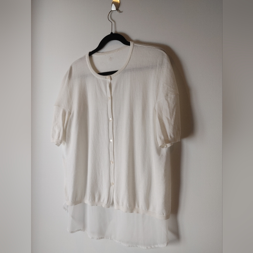 Twin Set Short Sleeve Cardigan Sheer Back with Lace Size Medium